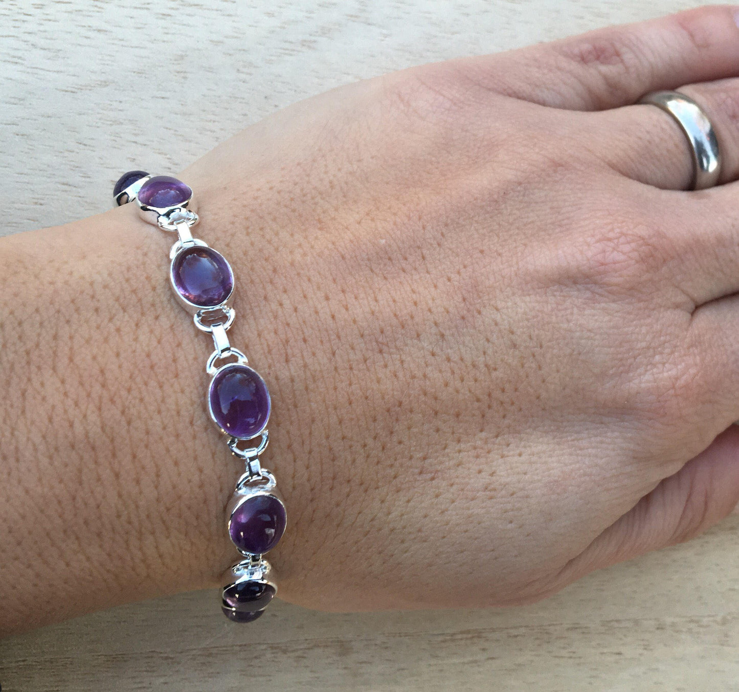 Amethyst Sterling Silver Bracelet Oval