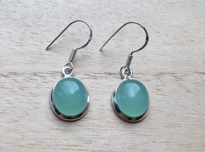 Oval Aqua Chalcedony silver earrings