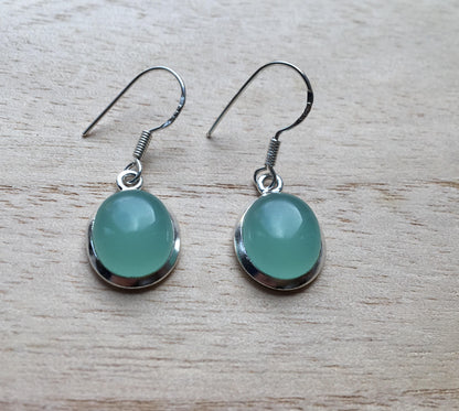 Oval Aqua Chalcedony silver earrings