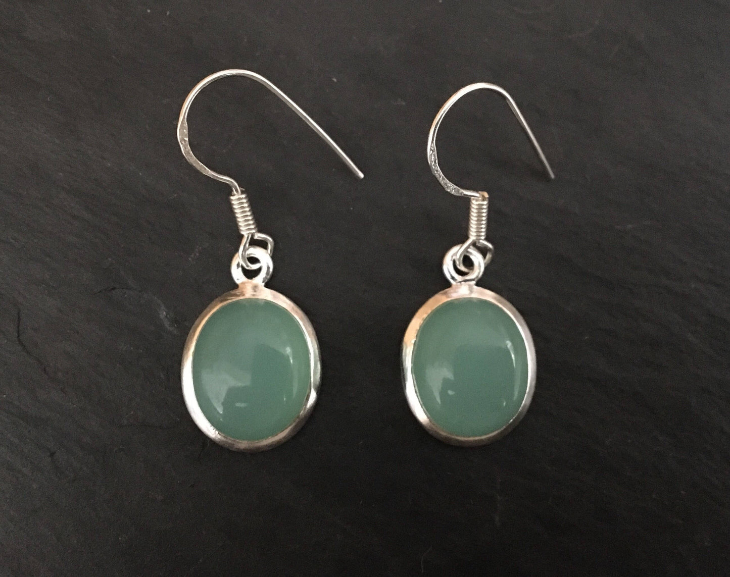 Oval Aqua Chalcedony silver earrings