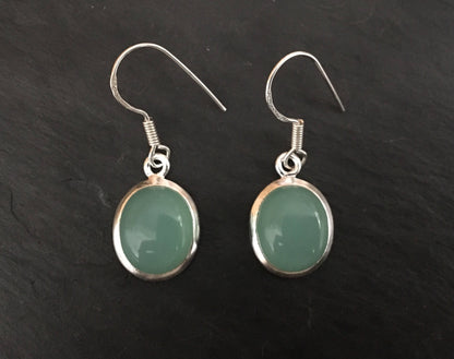 Oval Aqua Chalcedony silver earrings