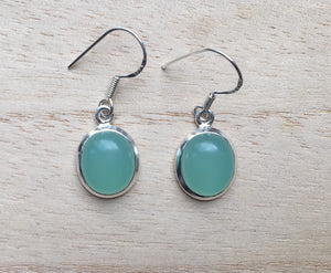 Oval Aqua Chalcedony silver earrings