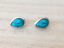 Load image into Gallery viewer, Turquoise stud silver earrings Teardrop