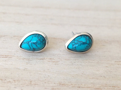 Turquoise stud silver earrings Teardrop