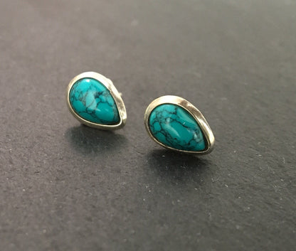 Turquoise stud silver earrings Teardrop