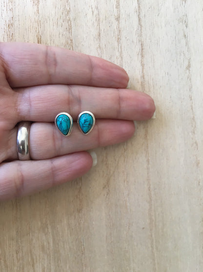 Turquoise stud silver earrings Teardrop