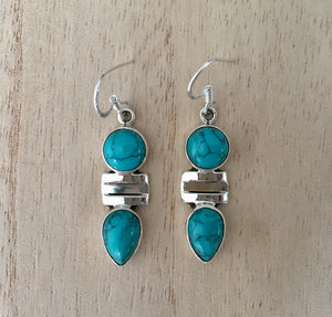 Turquoise silver earrings Oval and Teardrop