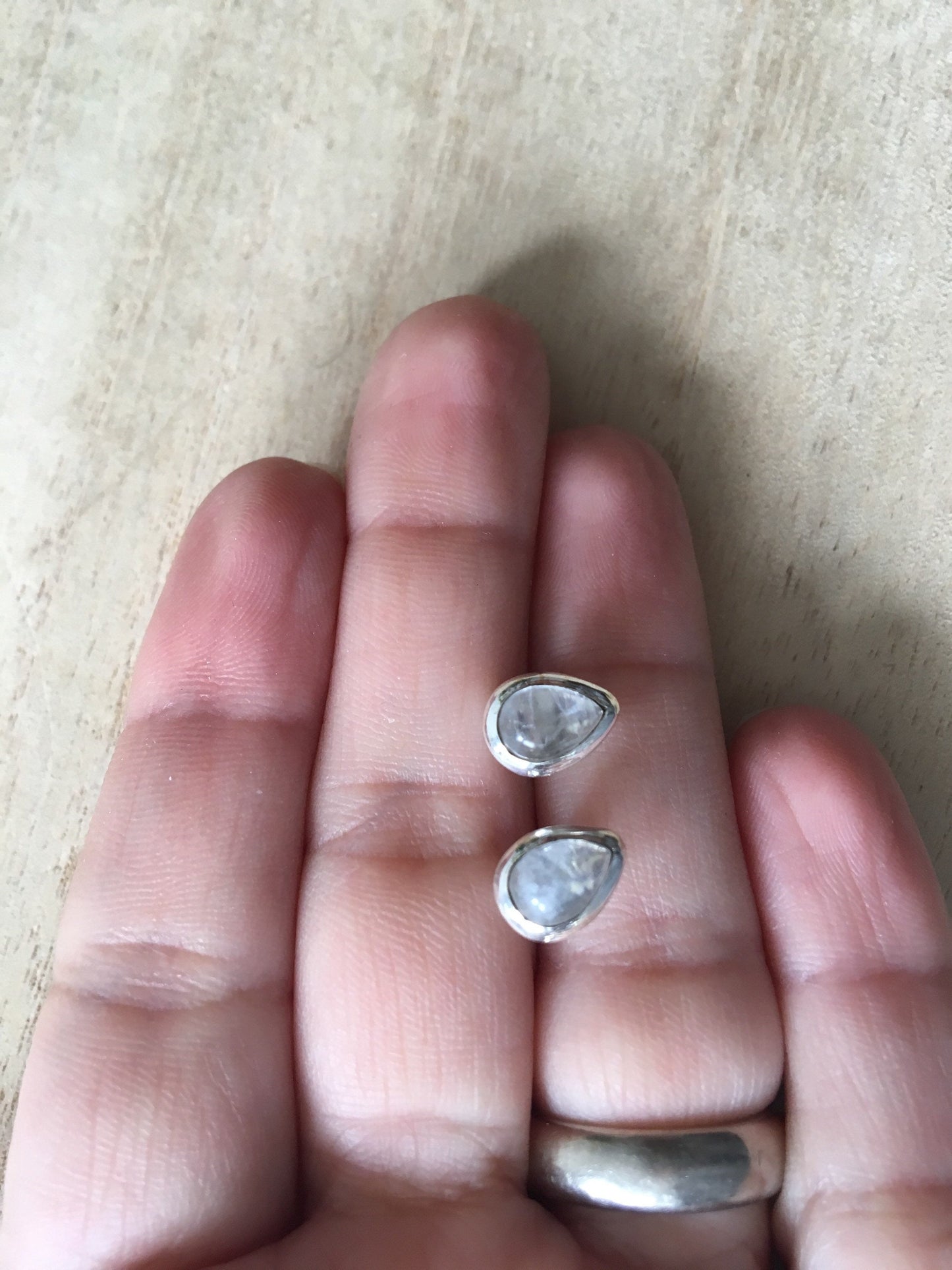 Moonstone stud silver earrings Teardrop