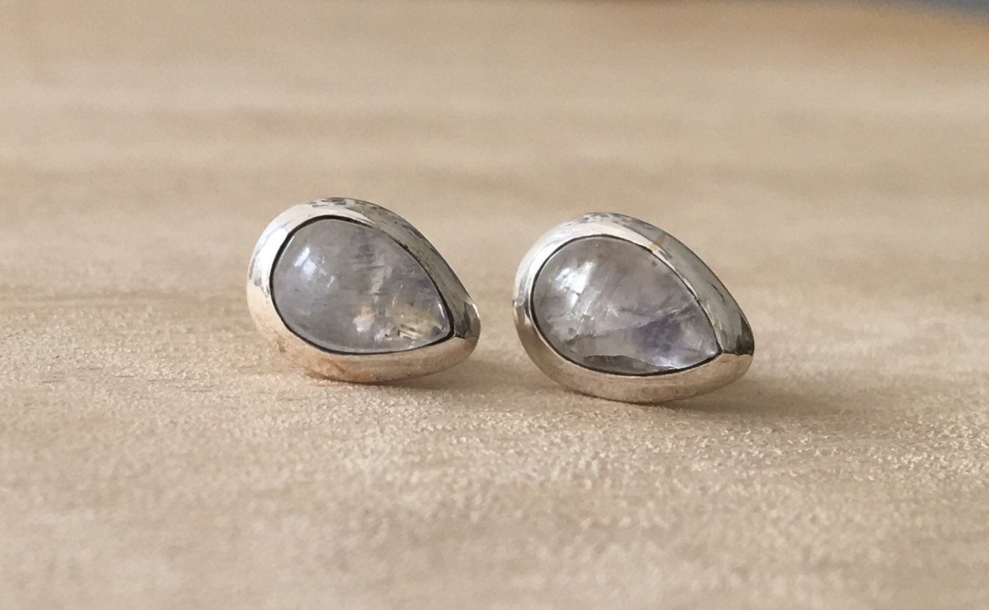 Moonstone stud silver earrings Teardrop