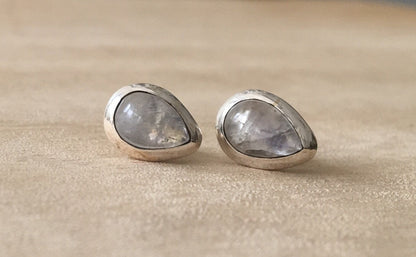 Moonstone stud silver earrings Teardrop