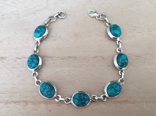 Turquoise sterling silver link bracelet