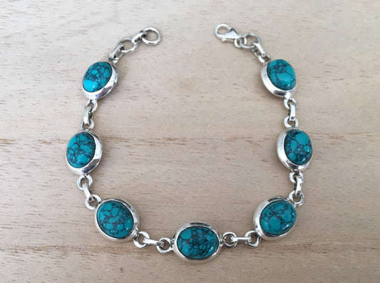 Turquoise sterling silver link bracelet