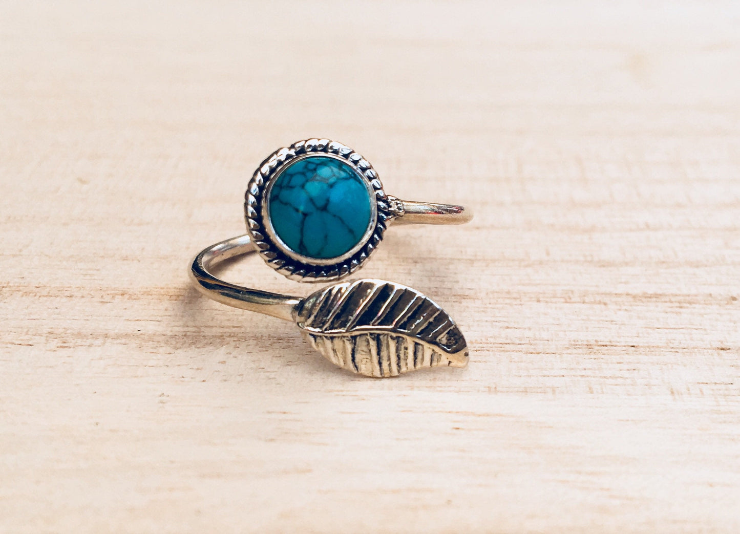 Leaf sterling silver ring, Adjustable leaf sterling silver ring, Gift for her, Leaf moonstone ring, Leaf turquoise ring, Boho silver ring,