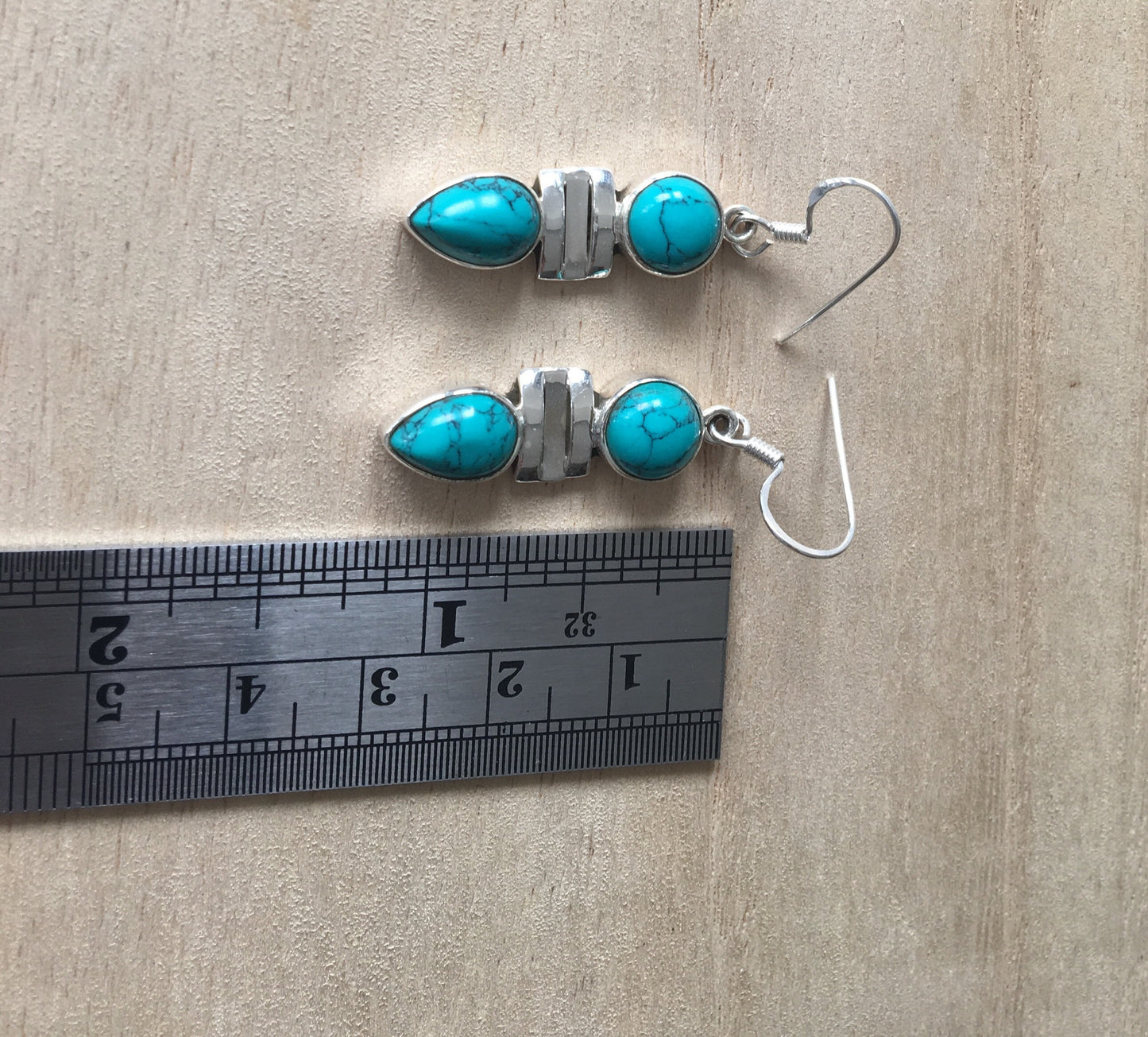 Turquoise silver earrings Oval and Teardrop