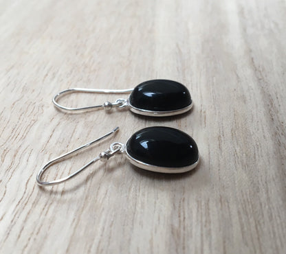 Black onyx sterling silver earrings Oval