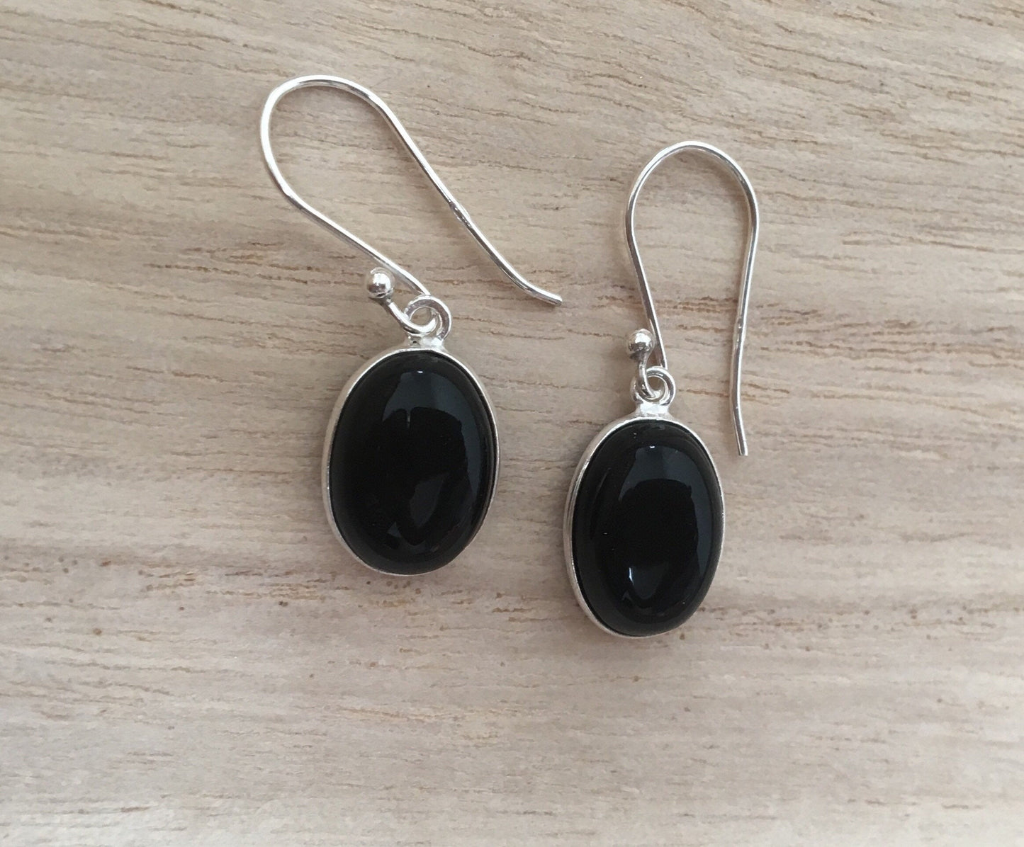 Black onyx sterling silver earrings Oval