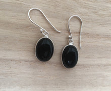 Load image into Gallery viewer, Black onyx sterling silver earrings Oval