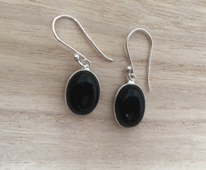 Black onyx sterling silver earrings Oval