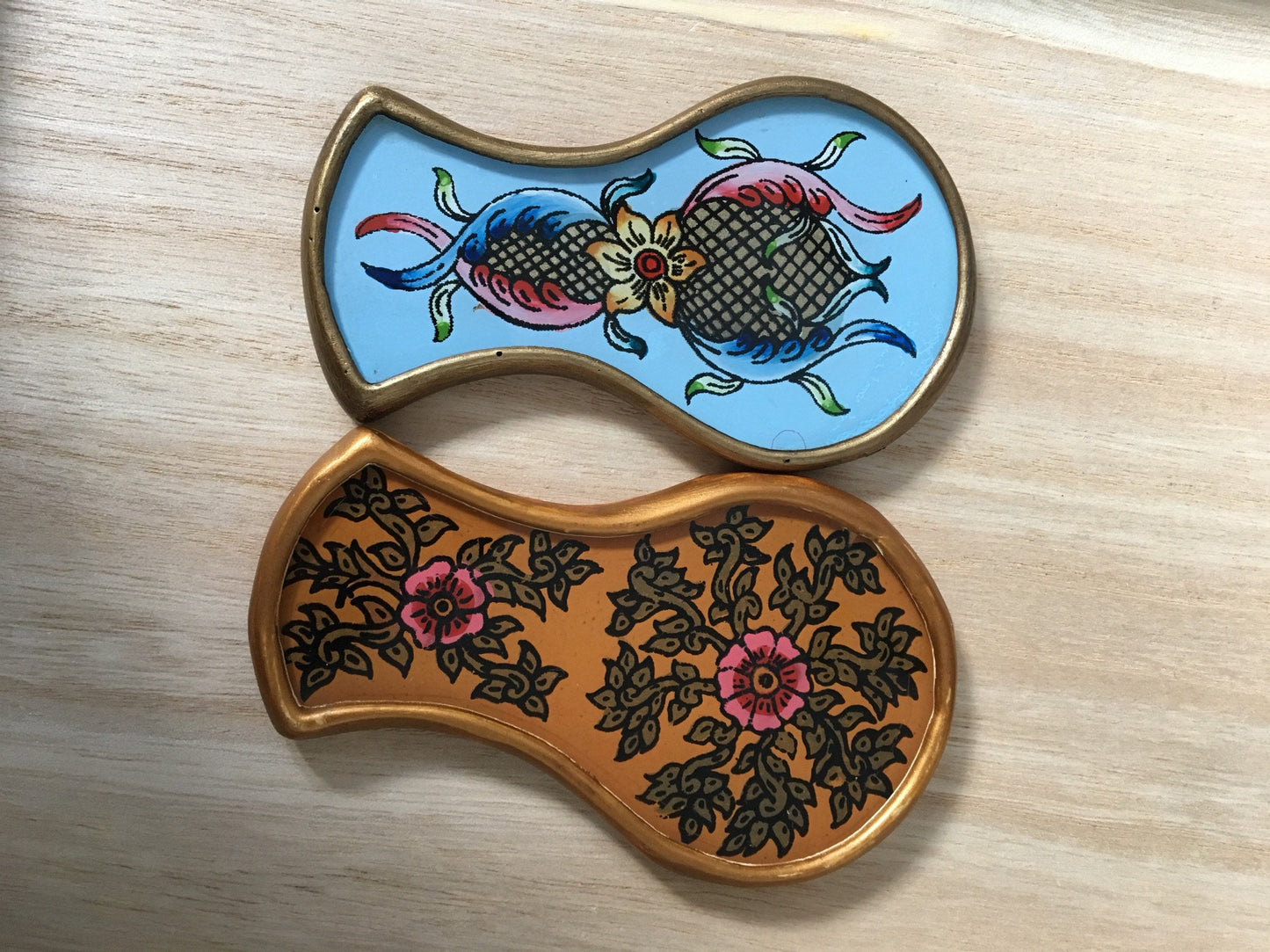 Hand mirror, Hand painted glass mirror