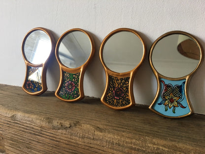 Hand mirror, Hand painted glass mirror