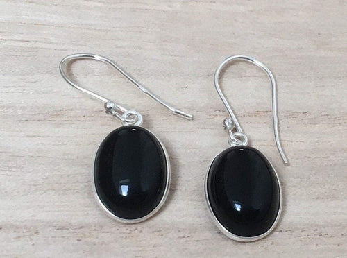 Black onyx sterling silver earrings Oval