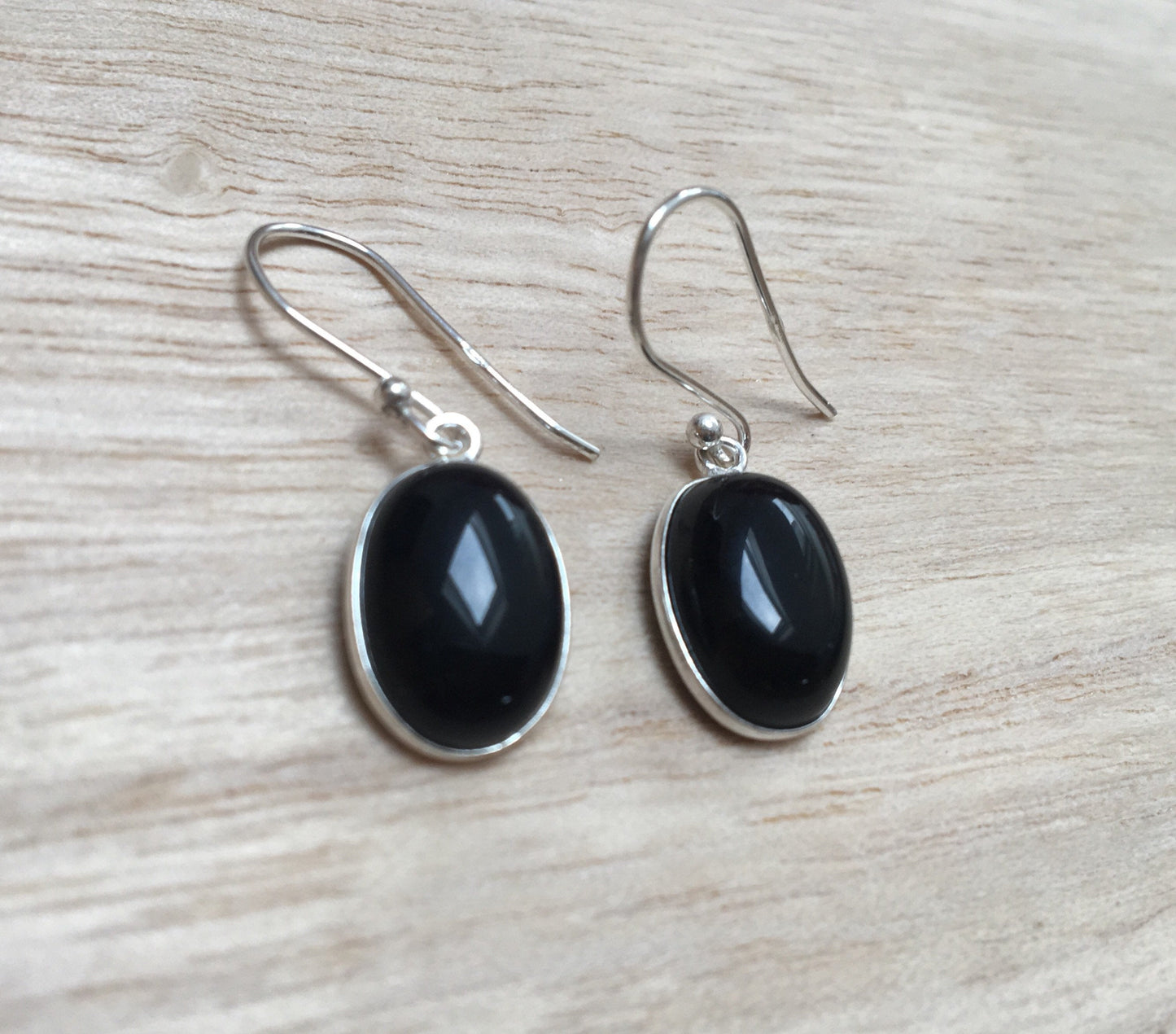 Black onyx sterling silver earrings Oval