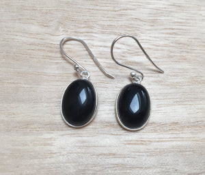Black onyx sterling silver earrings Oval