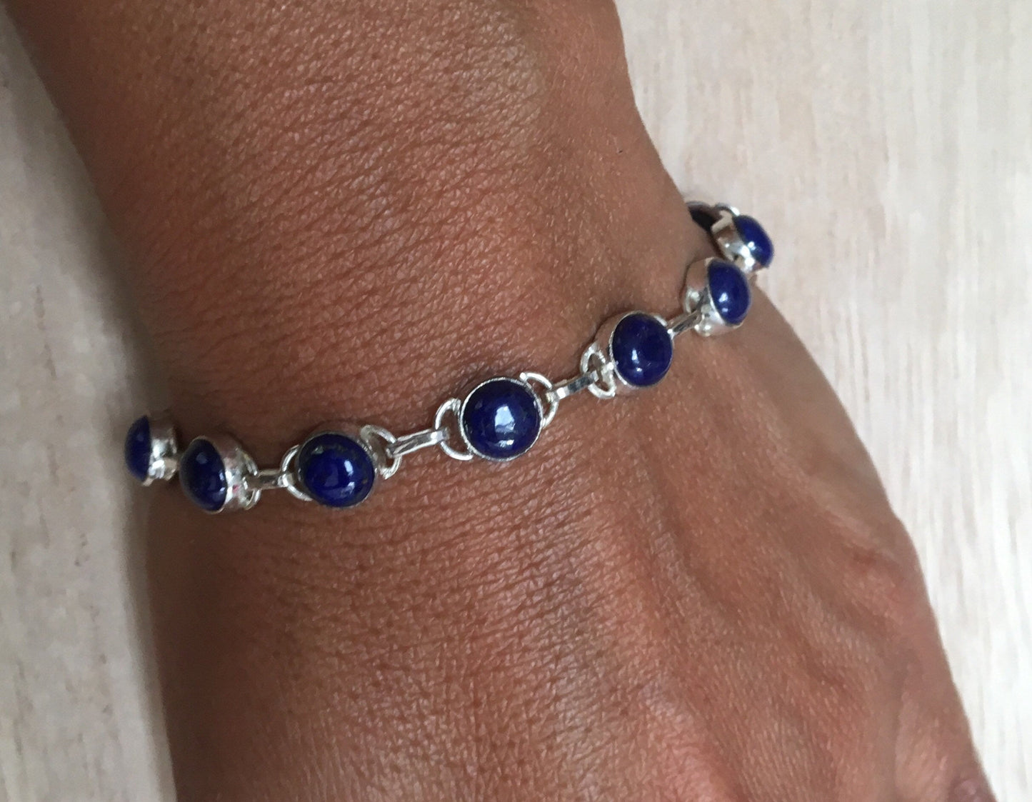 Lapis Lazuli sterling silver bracelet Round