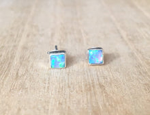 Load image into Gallery viewer, Blue Opal stud silver earrings Square