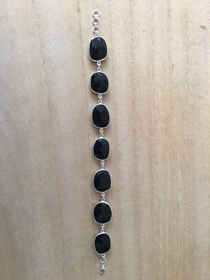 Faceted Black onyx sterling silver bracelet Oval
