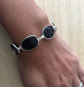 Faceted Black onyx sterling silver bracelet Oval