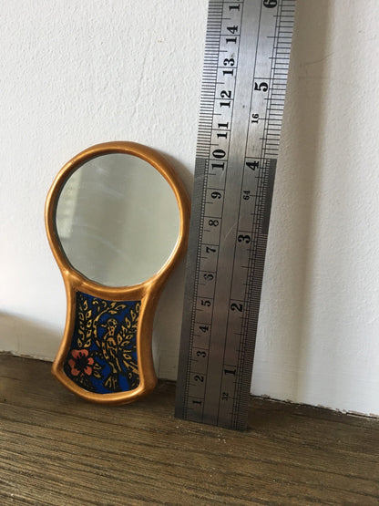 Hand mirror, Hand painted glass mirror