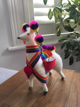 Load image into Gallery viewer, Llama ornament, Llama with pom poms, colorfull Llama , Peruvian Llama
