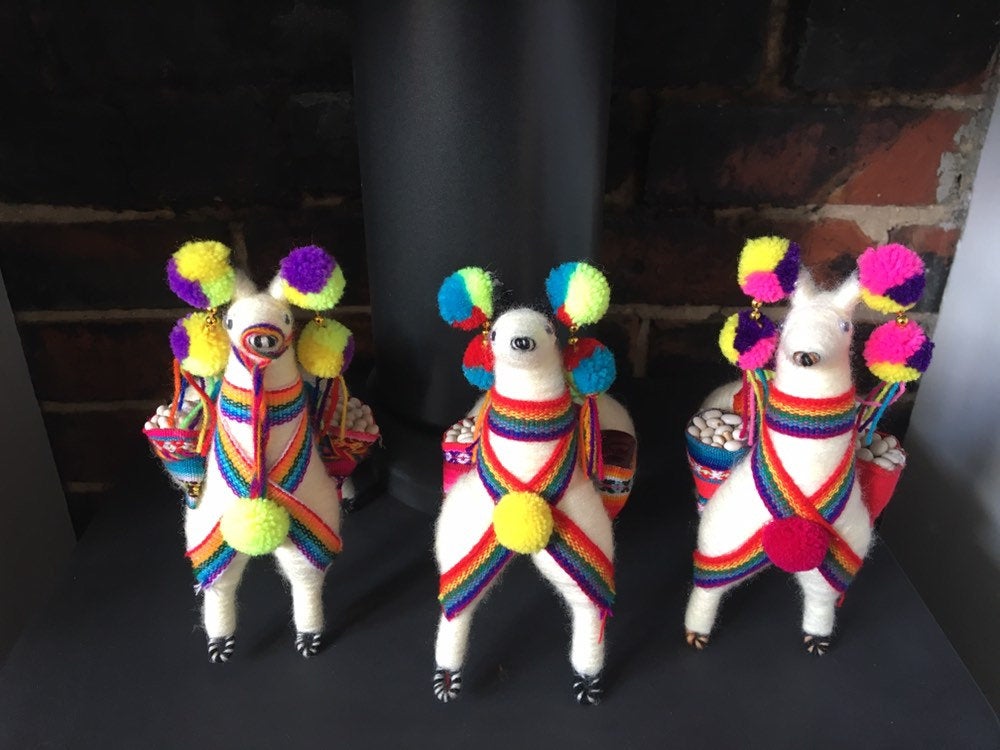 Llama ornament, Llama with pom poms, colorfull Llama , Peruvian Llama