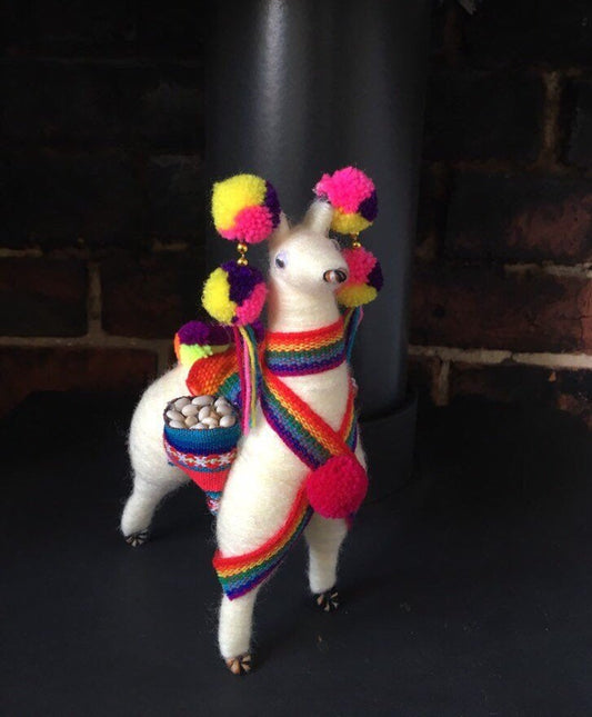 Llama ornament, Llama with pom poms, colorfull Llama , Peruvian Llama
