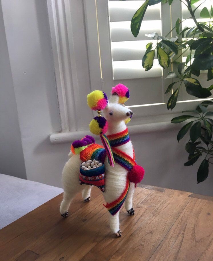 Llama ornament, Llama with pom poms, colorfull Llama , Peruvian Llama