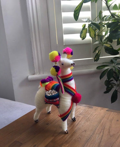 Llama ornament, Llama with pom poms, colorfull Llama , Peruvian Llama