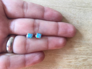 Blue Opal stud silver earrings Square