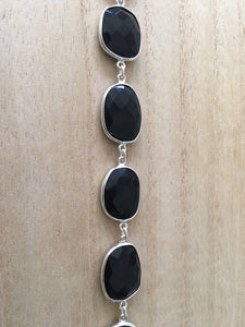 Faceted Black onyx sterling silver bracelet Oval