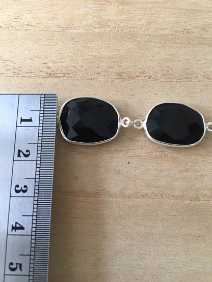 Faceted Black onyx sterling silver bracelet Oval