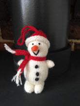 Load image into Gallery viewer, Snowman Christmas Decoration, Hand knitted snowman Christmas decoration, Snowman