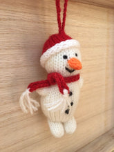Load image into Gallery viewer, Snowman Christmas Decoration, Hand knitted snowman Christmas decoration, Snowman