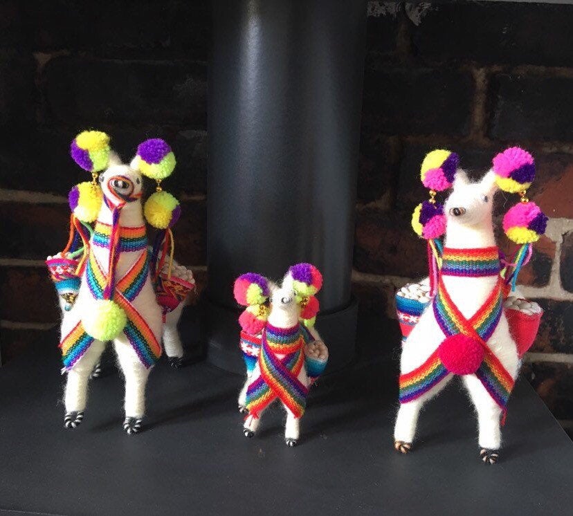 Llama ornament, Llama with pom poms, colorfull Llama , Peruvian Llama