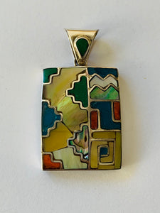 Geometric silver pendant, Chakana Pendant, Inca cross pendant, Inca calendar pendant, Rectangular pendant