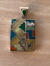 Load image into Gallery viewer, Geometric silver pendant, Chakana Pendant, Inca cross pendant, Inca calendar pendant, Rectangular pendant
