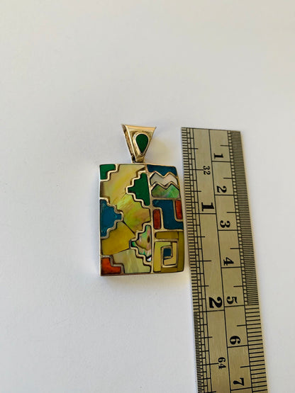 Geometric silver pendant, Chakana Pendant, Inca cross pendant, Inca calendar pendant, Rectangular pendant