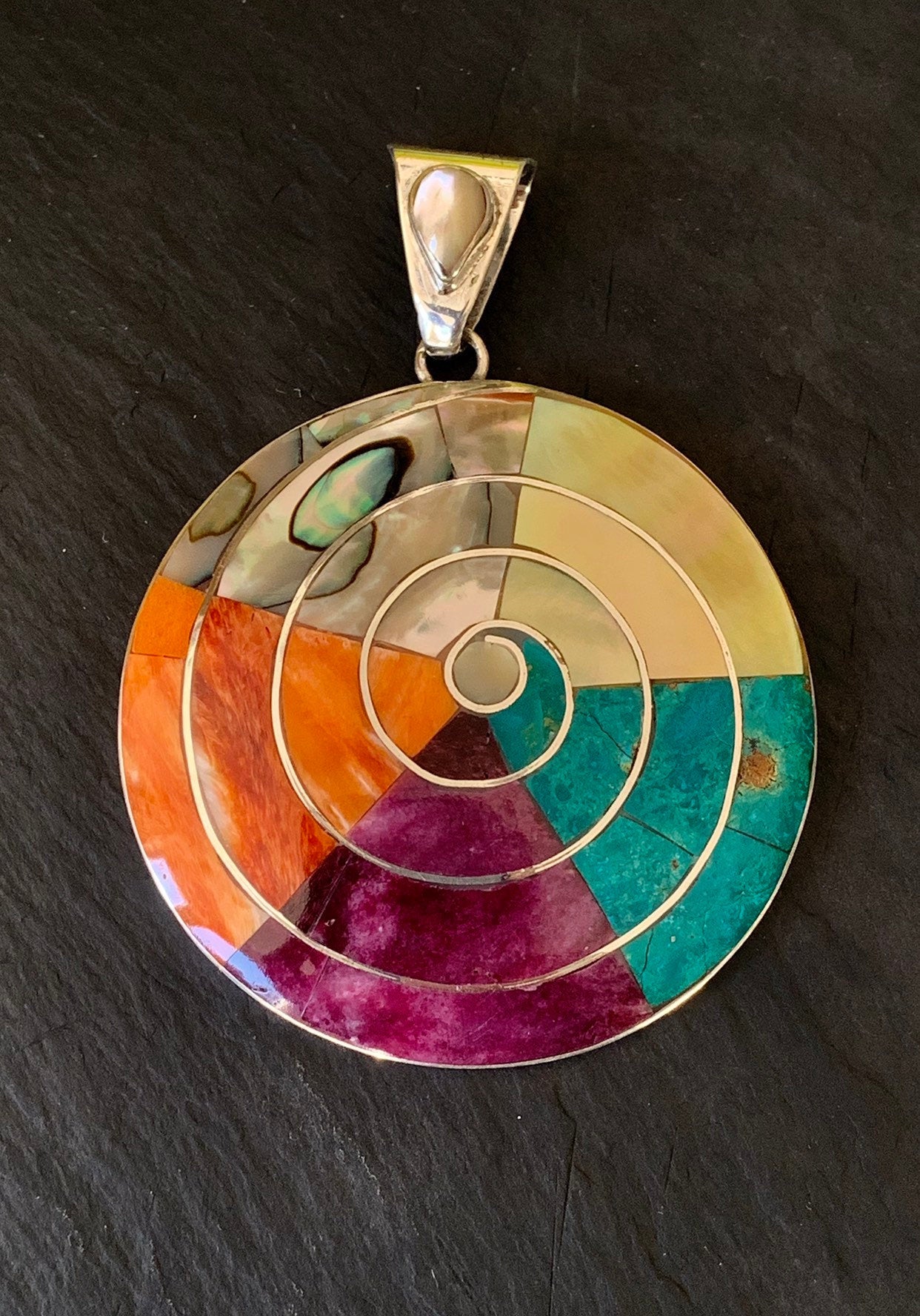 Pachamama silver pendant, Spiral Pachamama Necklace, Geometric silver pendant,Mother Earth Pendant