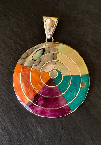 Pachamama silver pendant, Spiral Pachamama Necklace, Geometric silver pendant,Mother Earth Pendant