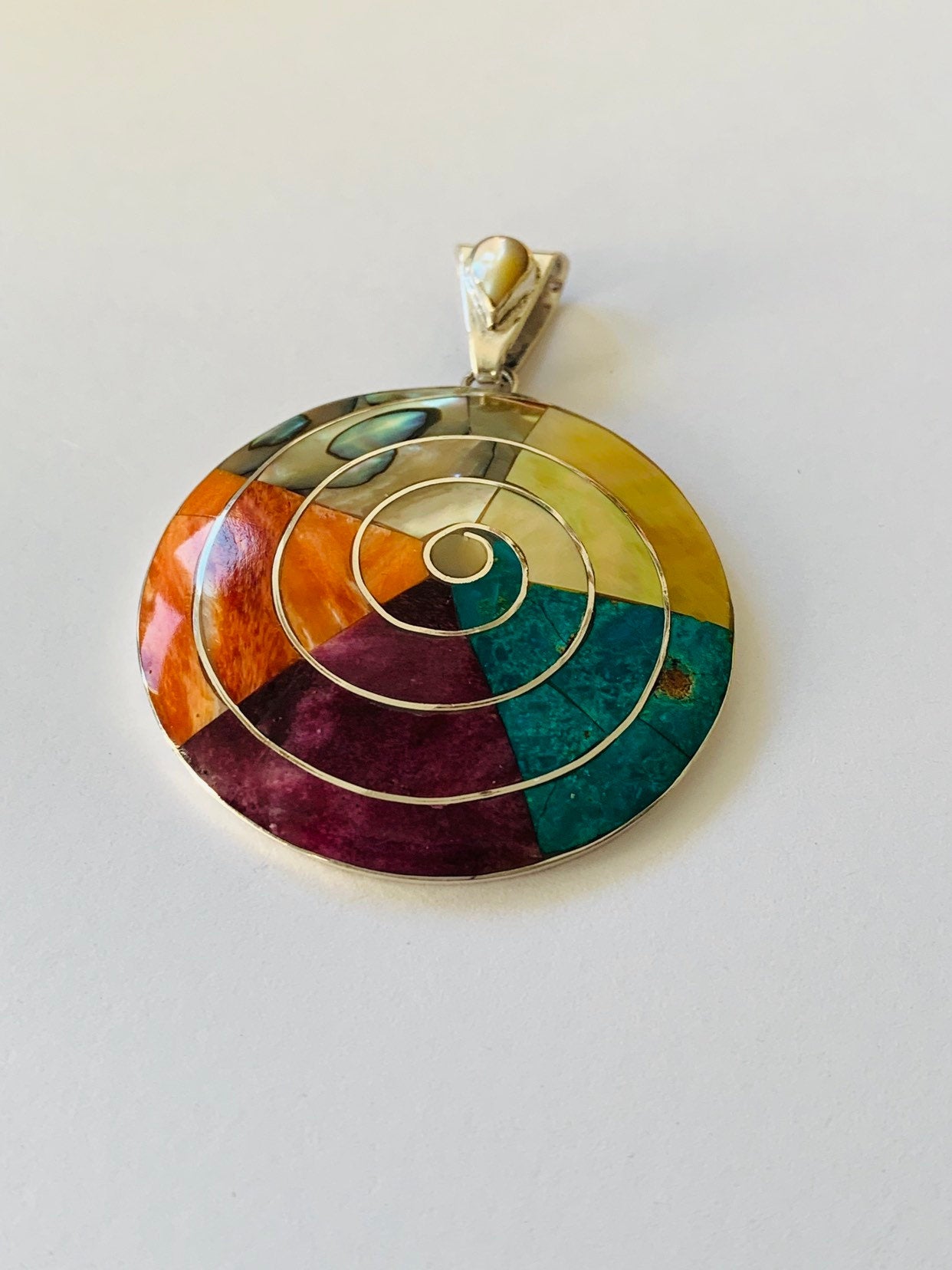 Pachamama silver pendant, Spiral Pachamama Necklace, Geometric silver pendant,Mother Earth Pendant