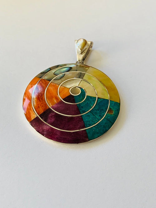 Pachamama silver pendant, Spiral Pachamama Necklace, Geometric silver pendant,Mother Earth Pendant